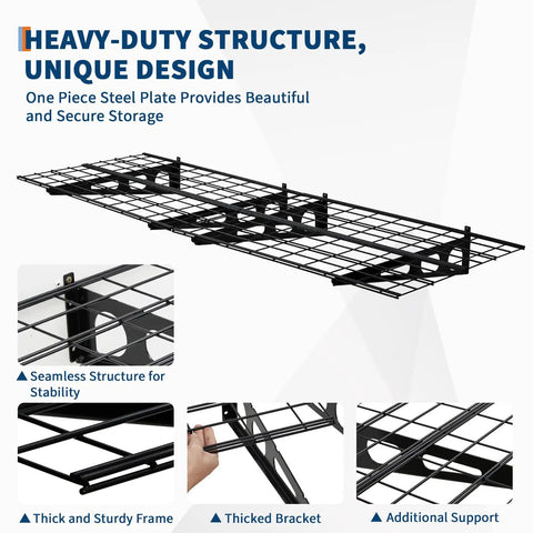 Rock Solid Wall Mounted Garage Shelf 2 Pack 2X6 Ft Heavy Duty Metal Storage Rack Holds 1600 Lbs Total Weight For Shop And Shed Clutter Free Organization Black Steel Finish