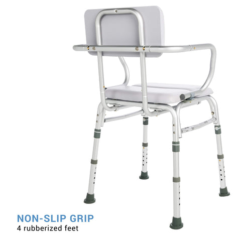 Deluxe Comfy Padded Shower Chair With Backrest And Arms Waterproof Cushioned Seat For Comfort And Safety Slip Resistant