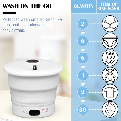 Ultra Compact Portable Washing Machine For Camping And RV Life Foldable Bucket Washer For Travel In Small Spaces White Road Trip Ready Laundry Gadget That Keeps Your Clothes Clean On The Go