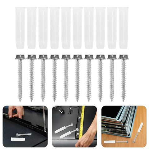 Heavy Duty TV Mounting Hardware Kit With 10 Sets Of Drywall Anchors, Screws And Bolts For Secure Wall Mounting, Easy No Fuss Installation, Sleek Steel And Plastic Build, Rock Solid Support For Flat Screen TV, 10 white anchors and silver screws