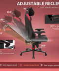 Diagram showing the adjustable recline of Comfy Ergonomic Gaming Chair With 4D Armrests, demonstrating tilt angles and sway mode.