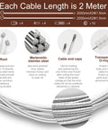 Premium 4-Piece Bike Brake Cable Set showing 2m cables, stainless steel strands, end caps, and transparent O-rings.