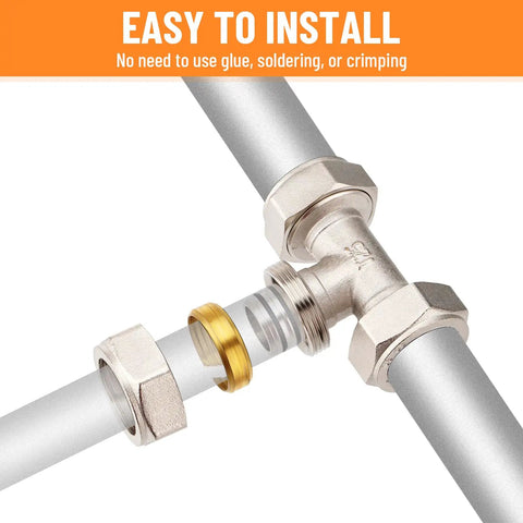 Three Quarter Inch Tee Air Fitting For Compressed Air Systems, Nickel Plated Brass With Double O Ring Seals, 200 PSI, installed view