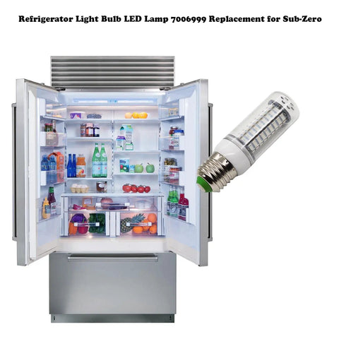 Fridge LED Light Bulb Replacement For Sub Zero Fridges And Freezers 110V 3.5W E26 Base White Light Two Pack 7006999 with open fridge