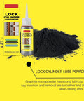 Lock Cylinder Lubricant Powder for Dry Key Operation and Jam Prevention bottle, packaging, and black powder