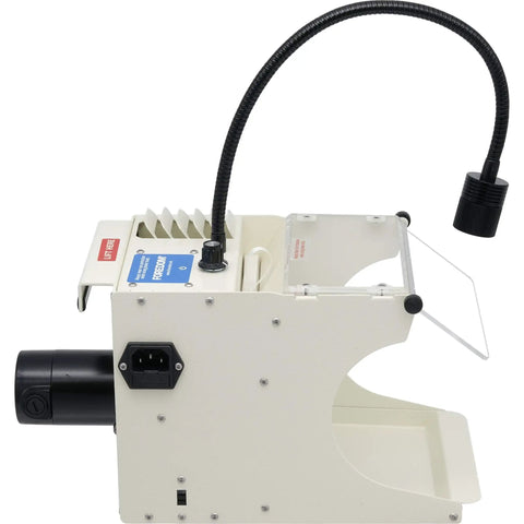 Side view of On The Bench Filter Hood With Light And 3 Filters For Jewelry And Dental Labs, 115V North American Plug.