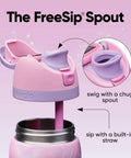 Close-up of FreeSip Insulated Stainless Steel Water Bottle With Straw For Sports And Travel On The Go 32 Oz BPA Free Push Button Lid