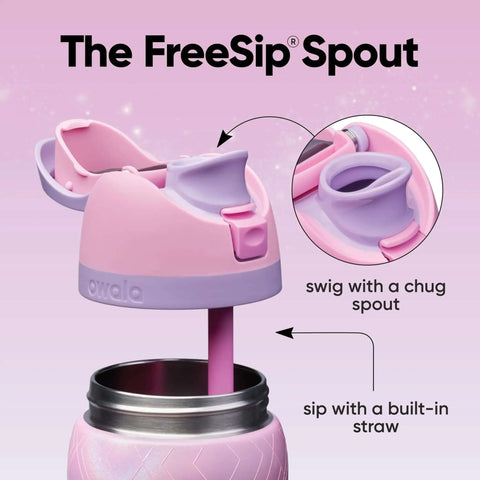 Close-up of FreeSip Insulated Stainless Steel Water Bottle With Straw For Sports And Travel On The Go 32 Oz BPA Free Push Button Lid