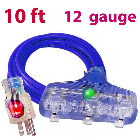 12/3 Extension Cord 100 Ft Heavy Duty Outdoor Indoor Waterproof Power Cord 12 Gauge 3 Prong SJTW With Lighted End 15 Amp 1875W ETL Listed Great For Garage Garden Home And Tools