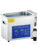 Industrial Ultrasonic Cleaner With Built In Heater, 40Khz Stainless Steel Tub, Digital Timer For Jewelry And Watch Wash, Heavy Duty Grime Crusher Keeps Your Gear Looking Fresh with digital display and watch.