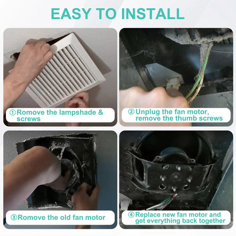 Installation process of Replacement Bathroom Exhaust Fan Motor Assembly for Broan Nutone models QTN80L, QTR080, QTR070L, QTR070.
