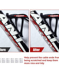 Before and after images showing Universal Bike Brake And Derailleur Cable Kit With Shifter Cable Housing in tidy setup on bike frame.