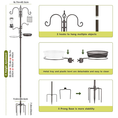 Illustration of Bird Feeding Station Kit With Adjustable Hooks And Trays, Tough Pole System For Hanging Big And Small Feeders