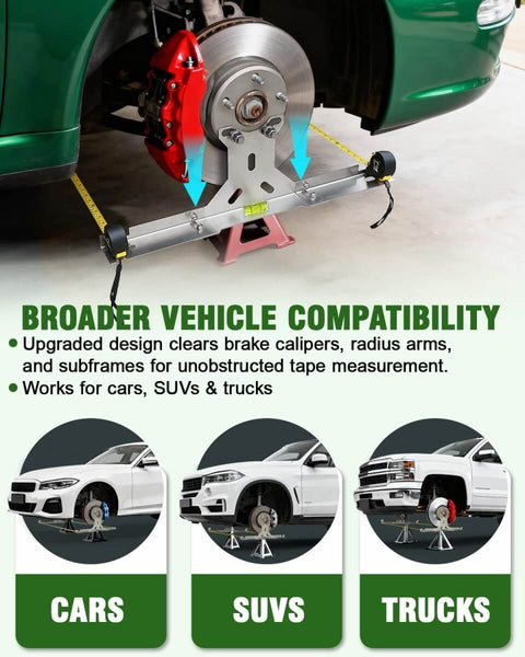Wheel Toe Alignment Tool Kit For Home Garage DIY Use With Stainless Steel Toe Plates And Dual Tape Measures Quick Front End Toe Check For Cars Trucks SUVs Patent Design installed on vehicle