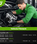Mechanic installing Alternator Replacement For Murano 03 07 3.5L And Maxima 02 03 3.5L Plus Maxima 95 00 3.0L in engine bay