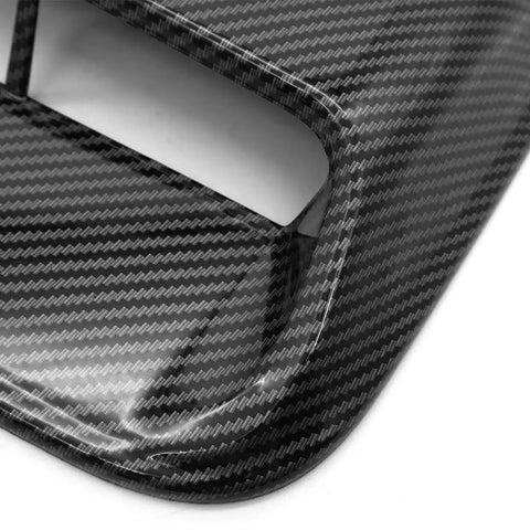 Close-up of Kickass Faux Hood Vent Scoop For Tesla Cybertruck with high gloss carbon fiber trim and adhesive backing.