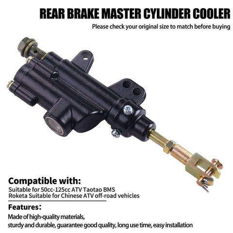 Rear Hydraulic Brake Master Cylinder 10mm For 50cc To 125cc ATVs And Dirt Bikes Beefed Up Braking With Tight Caliper Control Fits Taotao Roketa BMS Coolster Chinese ATVs Banjo Bolt 10mm Black Finish