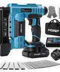 Legendary 18 Gauge Cordless Brad Nailer And Nail Gun With Fast Charge Battery Pack showcasing the tool, nails, battery, and accessories.