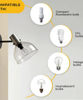 Wall light fixture with bulbs; compatible with CFL, halogen, and incandescent bulbs. Auto On At Sunset Auto Off At Sunrise Dusk to Dawn Sensor.