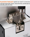 Close-up of Automatic Screw Feeder Machine With Adjustable Orbital Head For M1.0 Through M5.0 Screws, showing precision feed port.