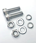 Beefy 304 Stainless Steel M6 Hex Socket Head Cap Screws And Nuts Kit 20 Sets Per Size Built For Indoor And Outdoor Use Tough Corrosion Resistant Fasteners That Are Easy to Tighten And Loosen Great For DIY Projects. M6 screws, nuts, and washers laid out