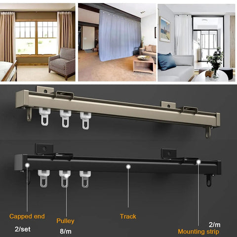 Heavy Duty Silent Sliding Barn Door Track Kit With Quality Rollers; showcasing aluminum rails for living room and bedroom use.
