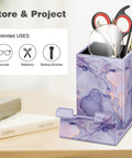 Pencil Holder With Phone Stand And Eyeglasses Organizer Desktop Desk Or Nightstand Organizer In Lilac Marble on desk