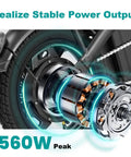 Close-up of 560W motor on Foldable Electric Bike For Adults And Teens, City Commuter Ebike with 24 MPH Top Speed