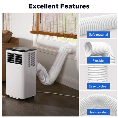 Flexible AC Exhaust Hose For Portable Air Conditioners, 5.9 Inch Diameter, Extendable Up To Eighty Inches, installed in window
