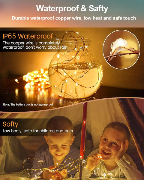 Battery Operated Fairy Lights 20 LED On A 3.3ft Copper Wire Twinkle String For Mason Jars Wedding Party Christmas Centerpiece Warm White Ambience Decor displayed in water and with children indoors