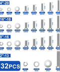 Heavy Duty Stainless Steel Hex Bolts And Nuts Kit In A Handy Portable Box, 16 Sizes From 1/4-20 To 1/2-13, 732 Pcs