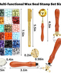M Wax Seal Stamp Kit Beginner Friendly All In One Set With Copper M Stamp 360 Wax Beads In 18 Colors, wood handle, melting spoon, and pen