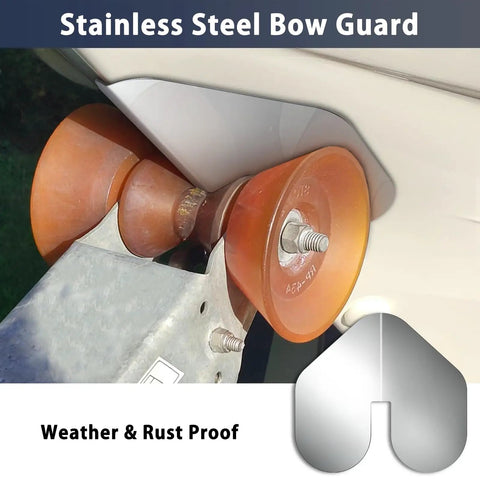 Heavy Duty 2 Piece Stainless Steel Boat Bow Guard With Strong Adhesive Rust Proof Keel Protector Built Like A Tank Straight Up Shields Against Scrapes Trailer Rollers And Rocks near trailer rollers.