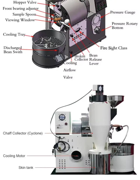 Commercial Coffee Roaster With Drum Roasting System, Digital Control, And Cooling Tray For Coffee Shops And Small Batch Roasteries