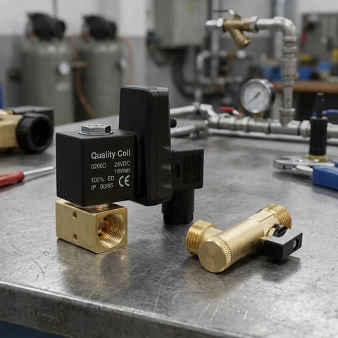 Auto Drain Valve For Air Compressor Condensate Management Electronic Timer Control Adjustable Discharge System on a workbench.