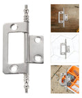 16 Piece Nickel Plated Concealed Cabinet Hinges, 2 Inch Flush Mount Butt Hinges displayed on various surfaces