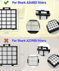 Comparison of filter sizes for Shark AZ4002 and AZ3900 vacuums in PowerDetect Compatible Replacement Vacuum Filter Kit