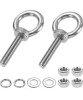 M10 Eye Bolt 50mm Thread Stainless Steel 304 Two Pack With Lock Nuts And Flat Washers For Hanging Hammocks And Lift Rings
