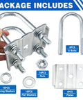 Heavy Duty Trailer U Bolt Kit For 3500 Lb Axles Two Three Eighths Inch Round Eight Piece Set with nuts, washers, plates