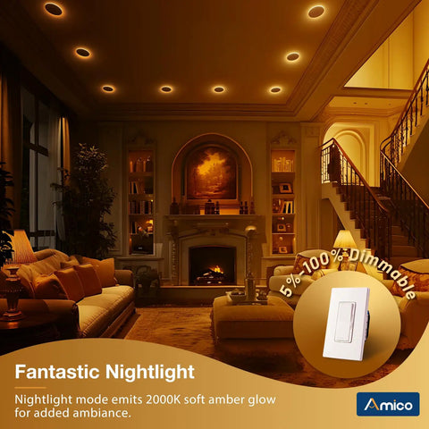 Top Notch 24 Pack 6 Inch Led Recessed Ceiling Lights With Subtle Night Light Setting Offering 5CCT Tunable Glow And 1100 Lumen Kick For Real House Renovation Vibes in a cozy living room.