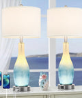 Set of 2 Rustic Farmhouse Table Lamps for Living Room and Bedroom, 3 Way Dimmable Touch Control Lamps With USB Charging Ports