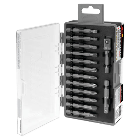 Badass SeventyFivePiece Specialty Bit Driver Set Packed With HeavyDuty Fastener Bits For NoSweat Home Upgrades And Daily Mechanical Fixes That Will Go The Distance In Any Tough Shop Or Garage Workspace, showing bits in organized case.