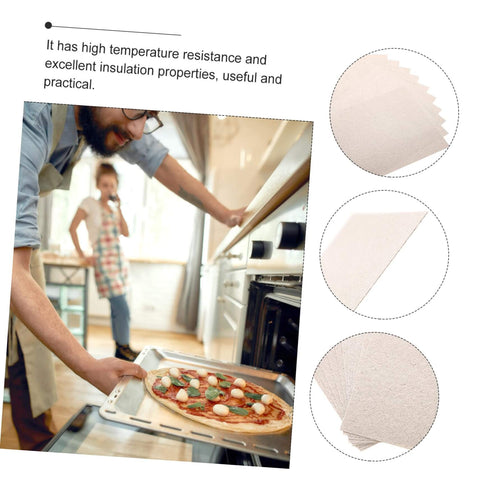 Easy Cut Mica Sheets For Microwave Oven Insulation, Heat Resistant Plate Sheets, 10 Pack next to oven with pizza cooking