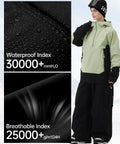 Model in Women's 3L Ski Jacket With Recco Hooded Anorak Pullover Insulated Waterproof Snow Coat Baggy Fit For Skiing, showing waterproof details