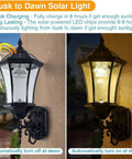 Solar Powered Outdoor Wall Lantern Wireless Dusk To Dawn Light 21 Inch LED Wall Sconce with clear glass and aluminum housing