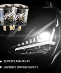 12V Heavy Duty Turn Signal Relay 2 Pack 2 Pin - Fix Hyper Flashing With Waterproof Design next to a car headlight