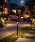 Low Voltage Pathway Lights 6 Pack Outdoor Landscape Lighting 12V 10W 2700K Warm White illuminating a garden path at night