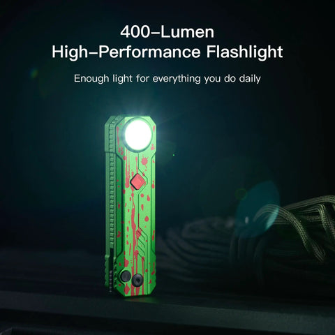 EDC Folding Pocket Knife With Rechargeable Flashlight 2 In 1 Button Lock D2 Steel Blade 400 Lumen White And RGB Light Dope Lightweight 3 Oz Everyday Carry Gear For Men Camping Hiking Outdoor Use Zombie Green, flashlight feature.