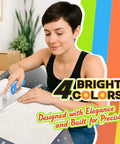 Person using Color Coded Utility Knife Set with 4 Folding Box Cutters and 10 SK5 Blades to cut paper on a desk.