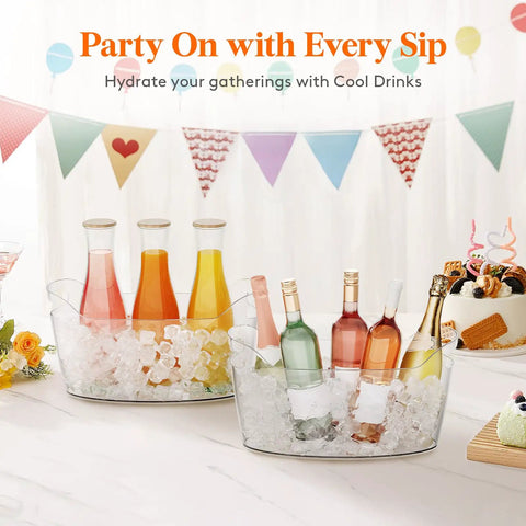 6.5L Party Ice Bucket With Scoop For Champagne And Beverages Portable Cooler With Bottles, Ice, And Decorations